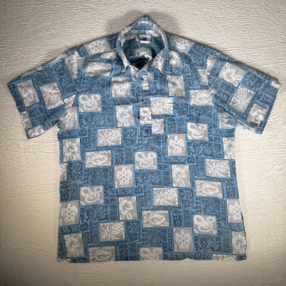 Vintage Hawaii Brand Adult Large 80s 90s Hawaiian Polo 1/4 Button‎ MADE IN USA